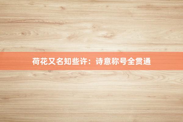 荷花又名知些许：诗意称号全贯通